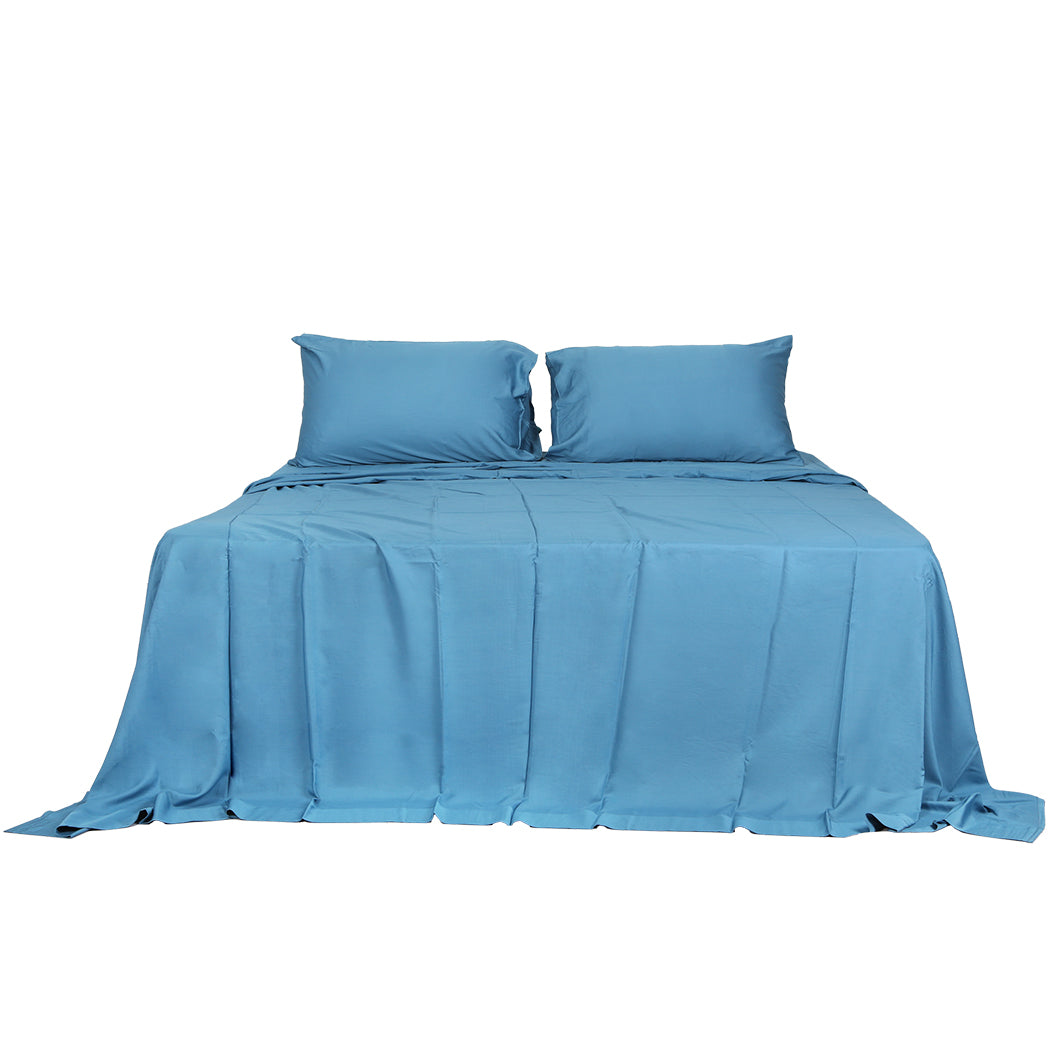 Dreamz 4pcs Queen Size 100% Bamboo Bed Sheet Set in Blue Colour