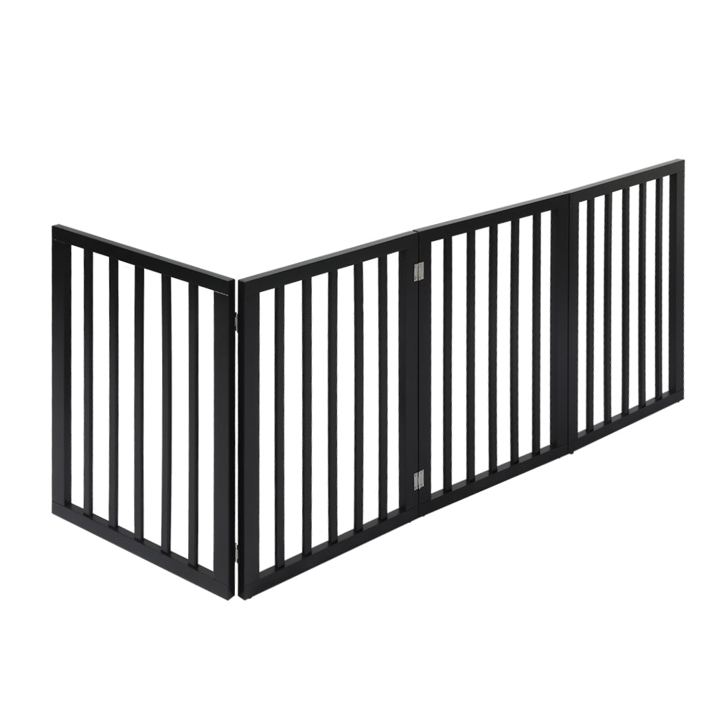 PaWz 4 Panels Wooden Pet Gate Dog Fence Black 600x 3MM