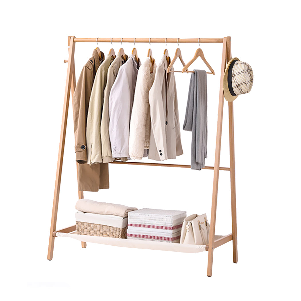 Levede Clothes Rack Wooden Wardrobe Natural