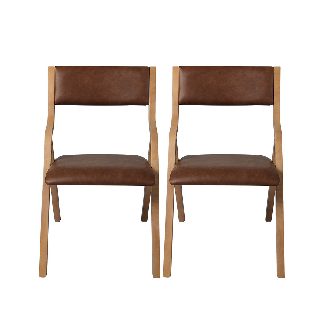 Levede 2x Dining Chairs Foldable PU Brown
