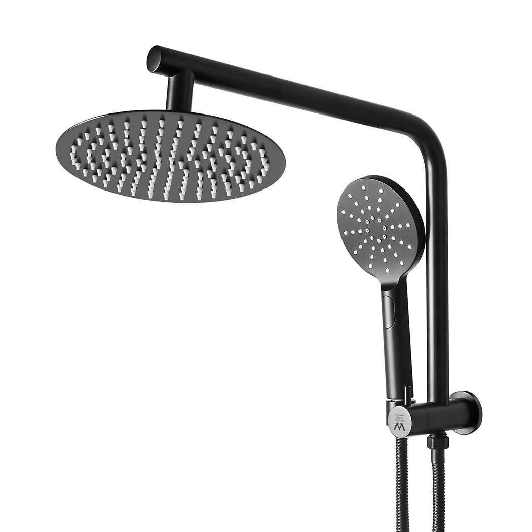 High Pressure Shower Head Set Rain Round Black