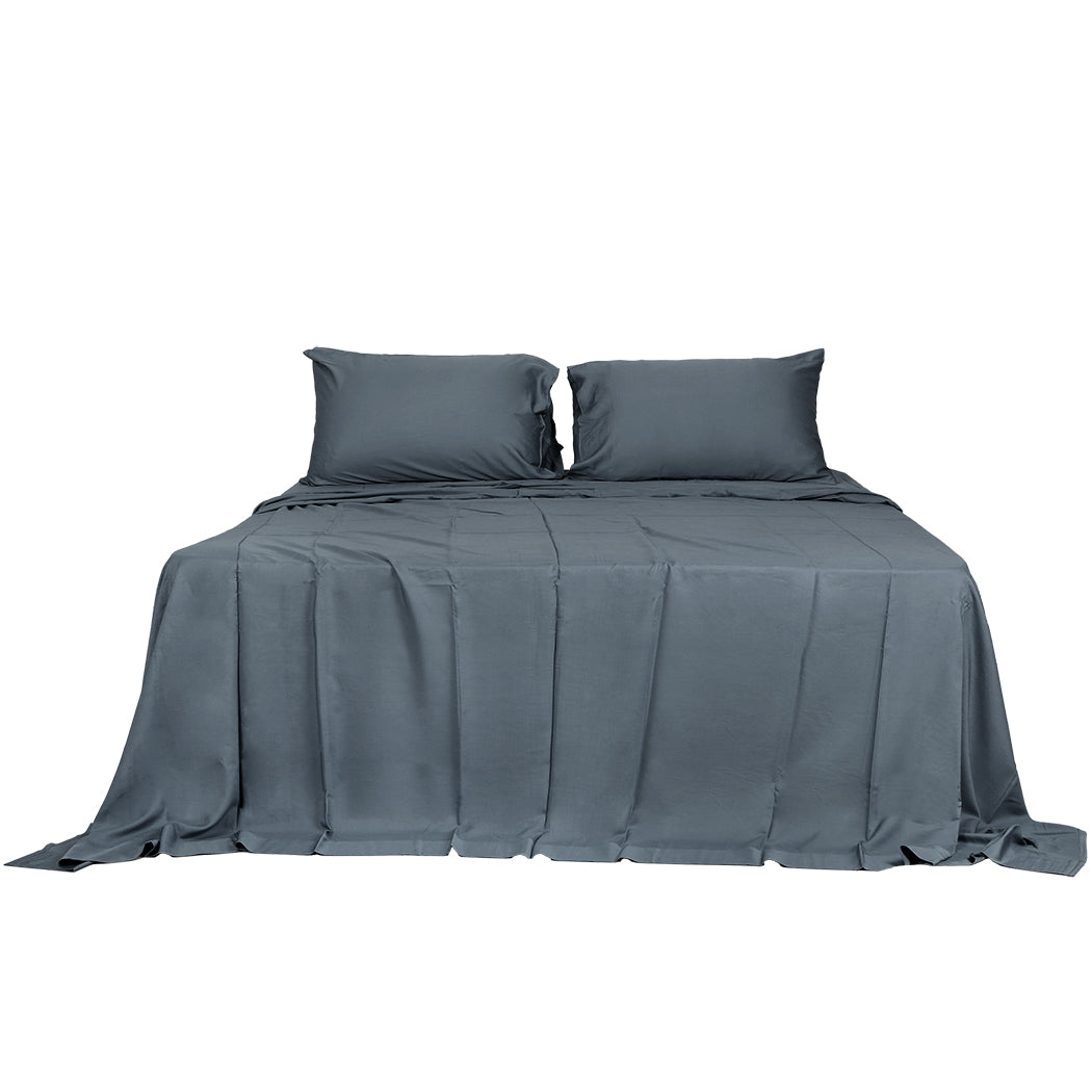 Dreamz 4pcs King Size 100% Bamboo Bed Sheet Set in Charcoal Colour