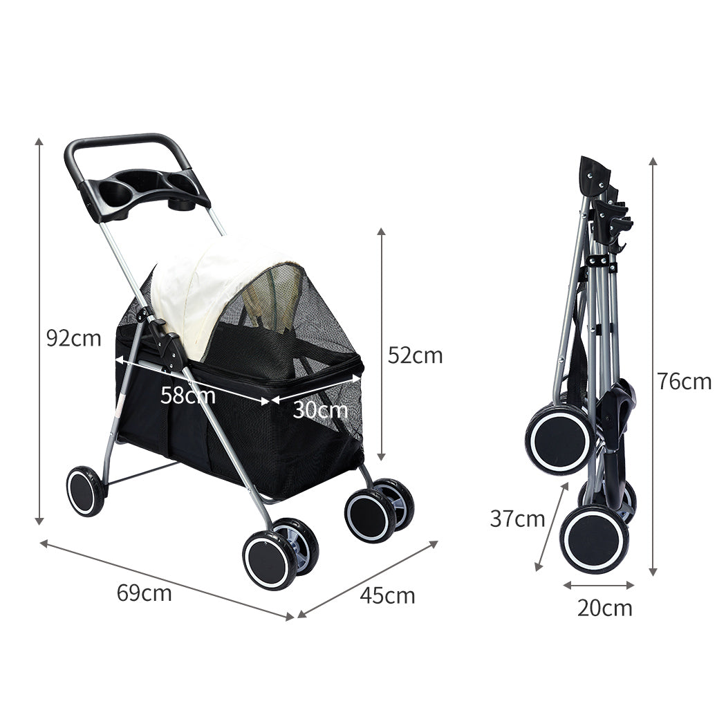 PaWz Large Pet Stroller Dog Cat Carrier Black