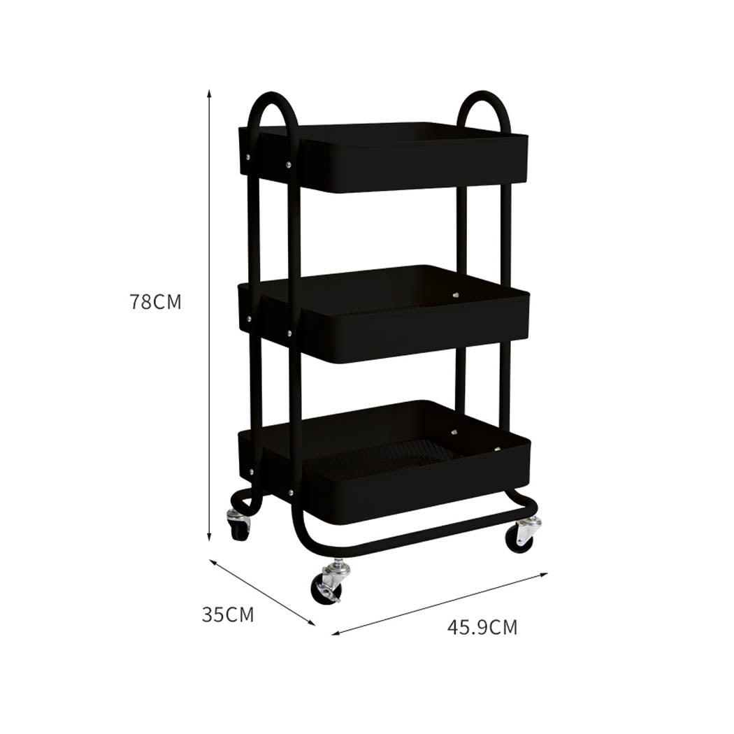 Levede 3 Tiers Kitchen Trolley Cart Black