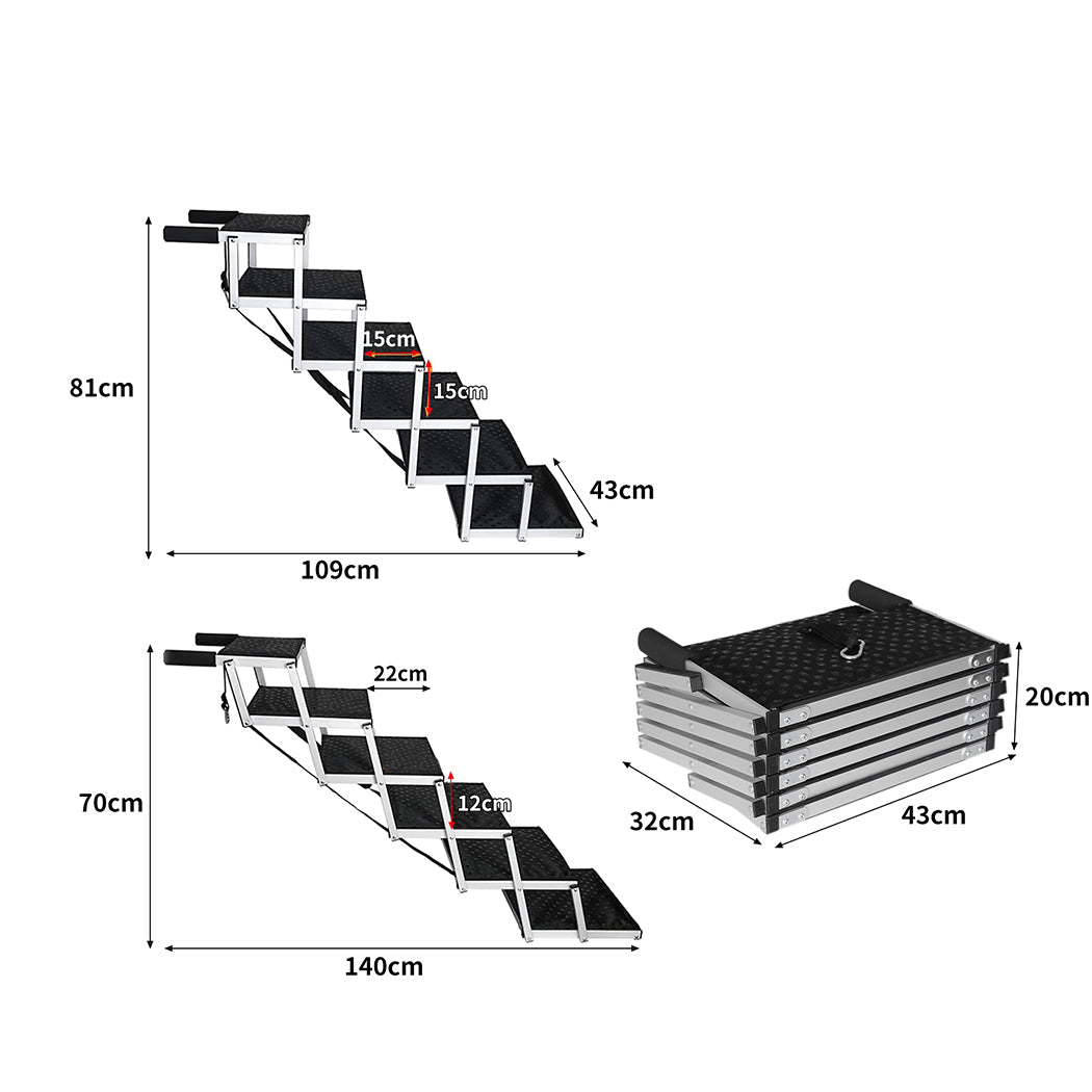 PaWz 6 Steps Dog Ramp Adjustable Height Black