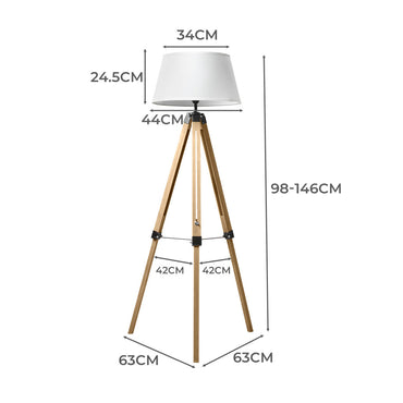 EMITTO Tripod Wooden Floor Lamp Shaded Natural