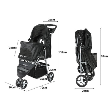 PaWz Large Pet Stroller Dog Cat Carrier Black