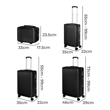 Slimbridge Luggage Suitcase Trolley Black 4pc 14"+20"+24"+28"