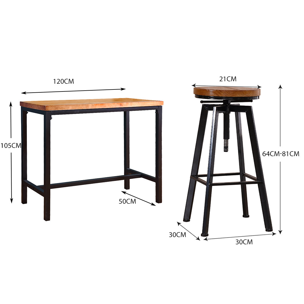 Levede 3pcs Bar Table Barstools Industrial