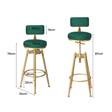 Levede 1x Bar Stools Velvet Kitchen Green