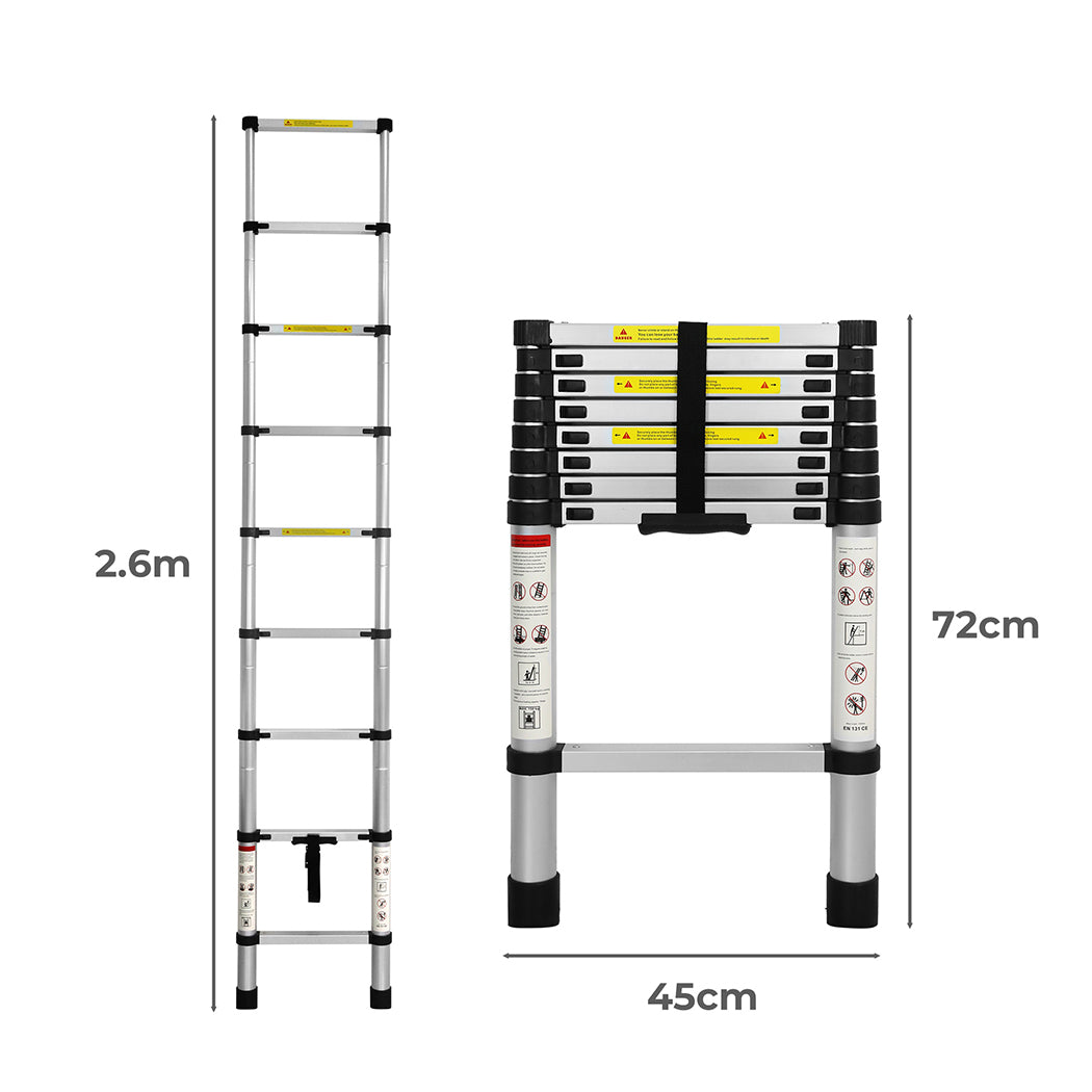 Traderight Multipurpose Ladder Telescopic 2.6M Silver 2.6 Meter