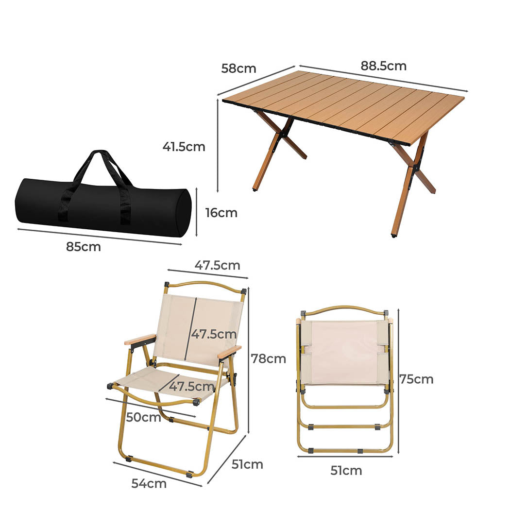 Levede Folding Camping Table Chair Set Oak