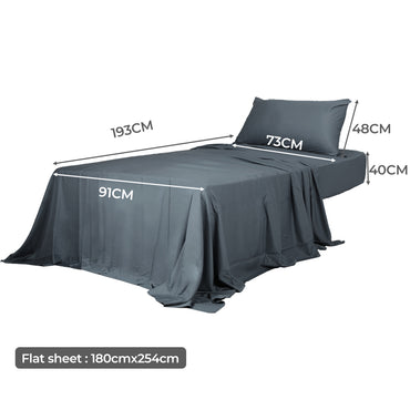 Dreamz 3pcs Sinigle Size 100% Bamboo Bed Sheet Set in Charcoal Colour Single
