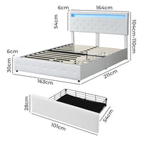Levede Queen Bed Frame RGB LED PU 4 Drawer USB
