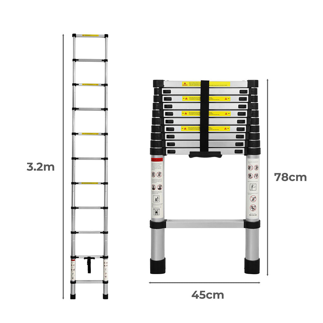 Traderight Multipurpose Ladder Telescopic 3.2M Silver 3.2 Meter