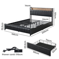 Levede Queen Bed Frame PU 4 Drawer USB Charge