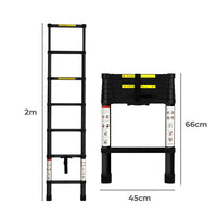Traderight Multipurpose Aluminium Ladder Telescopic 2M Black 2 Meter