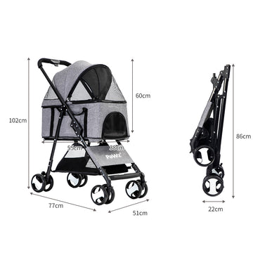 PaWz Large Pet Stroller Dog Cat Travel Grey