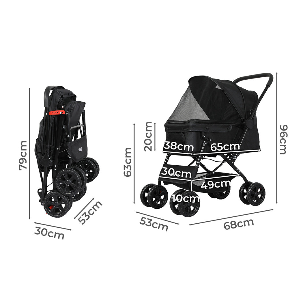 PaWz Pet Stroller Dog Cat Carrier Foldable Black