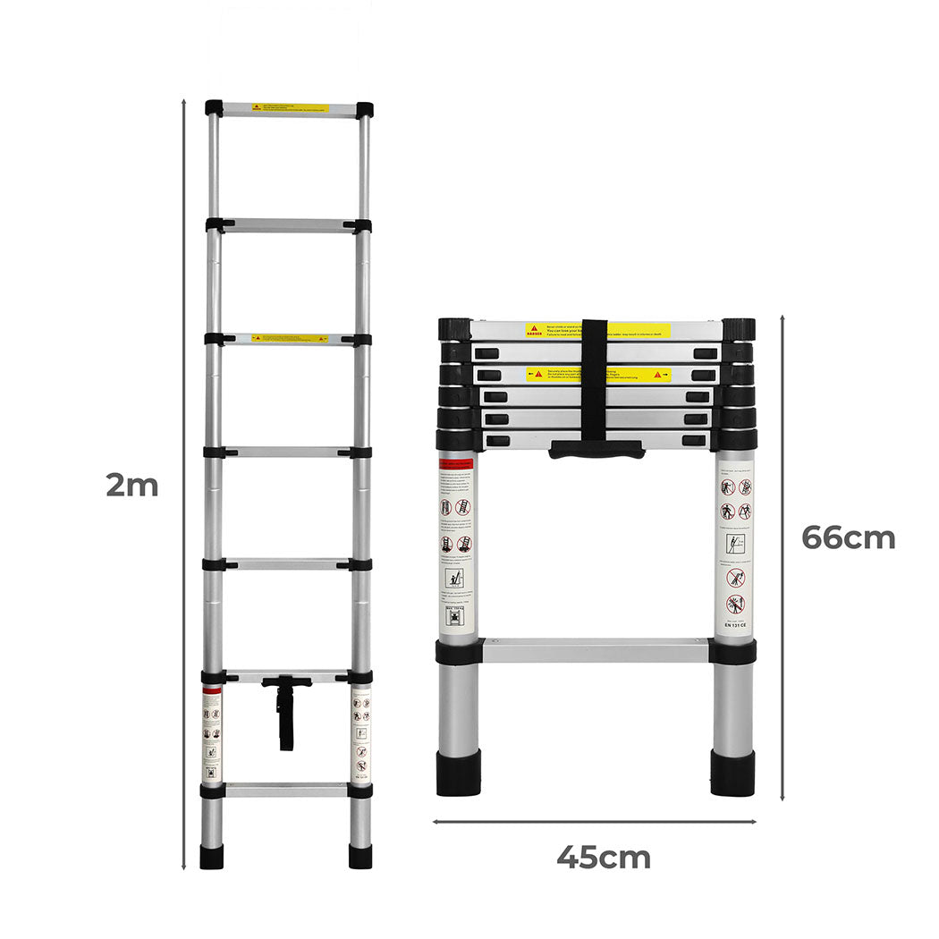 Traderight Multipurpose Ladder Telescopic 2M Silver 2 Meter