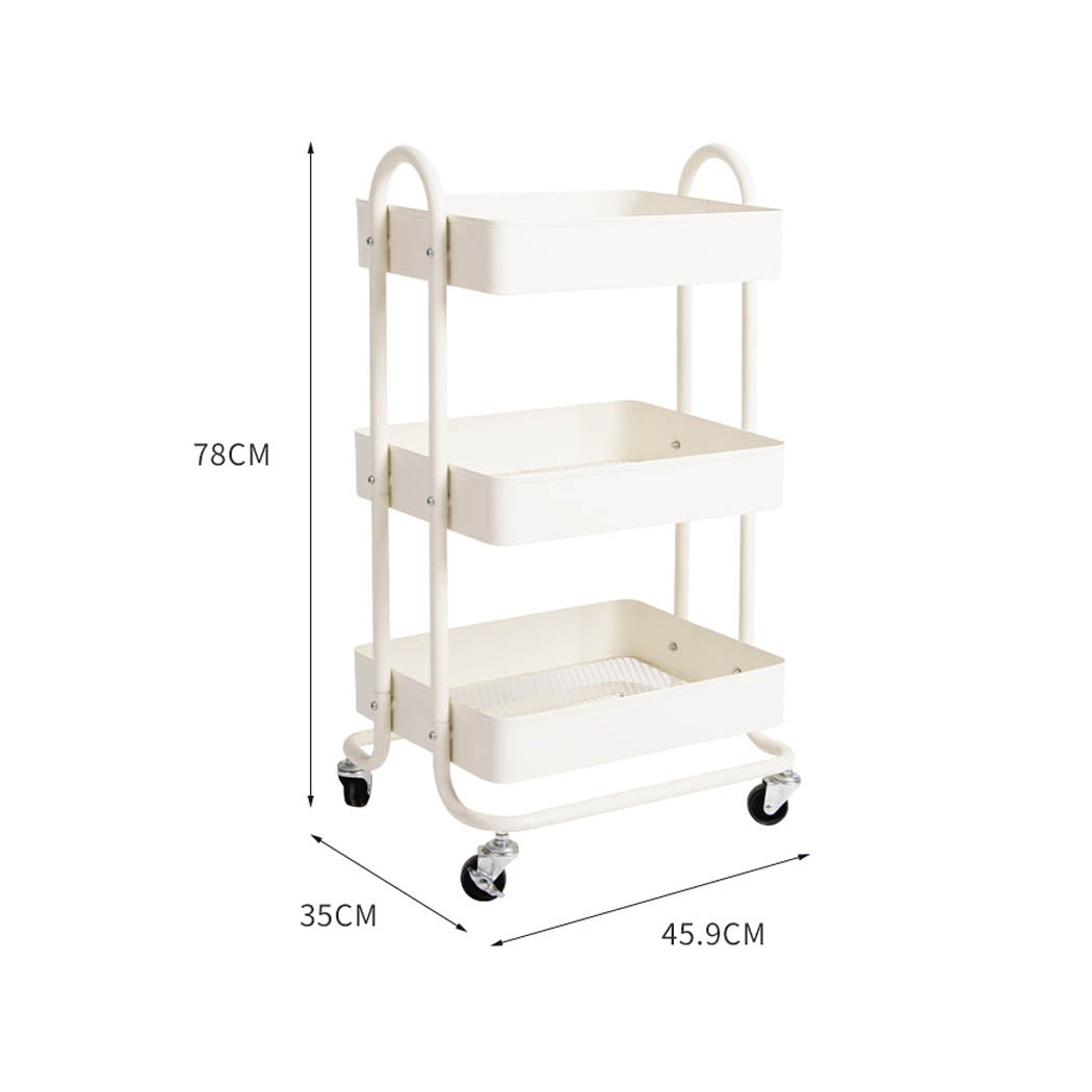 Levede 3 Tiers Kitchen Trolley Cart White