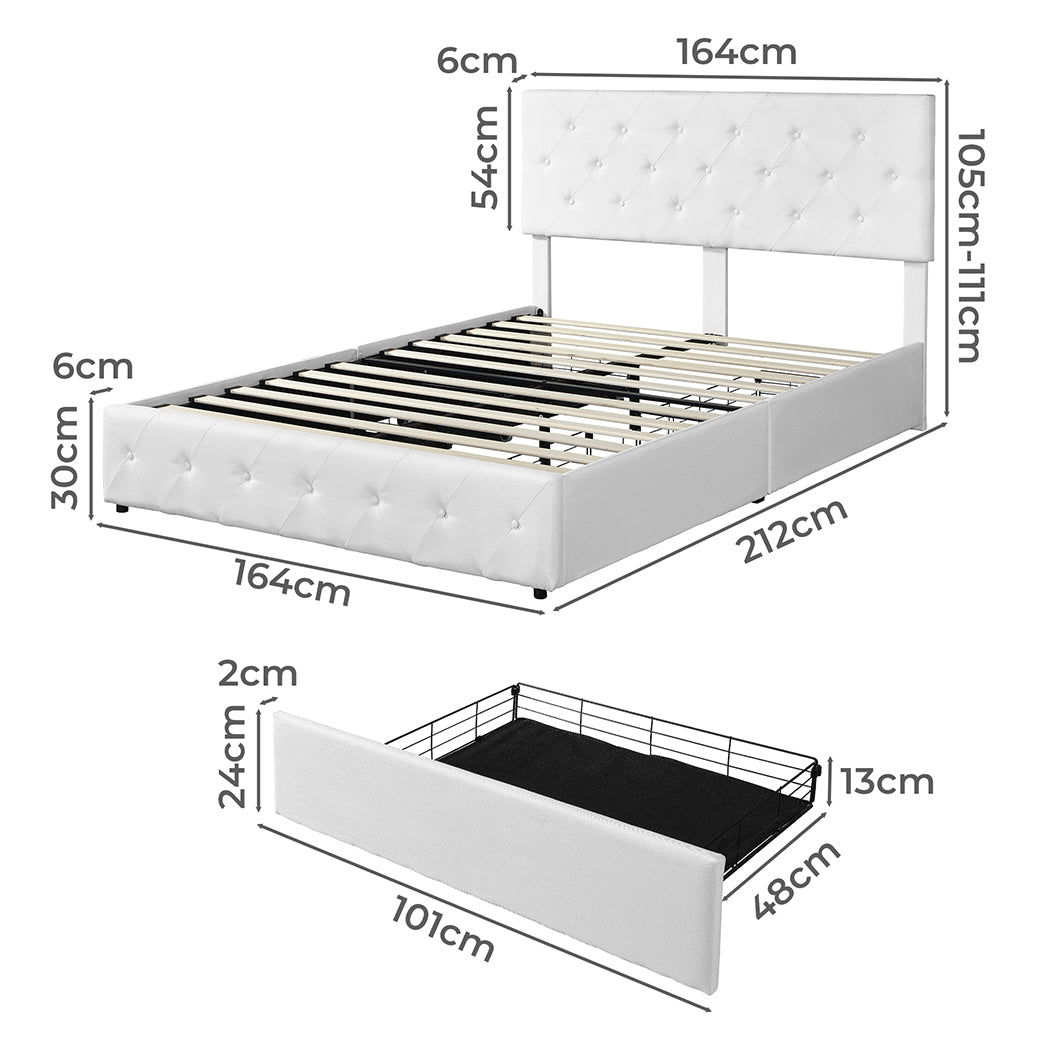 Levede Queen Bed Frame Tufted 4 Drawer