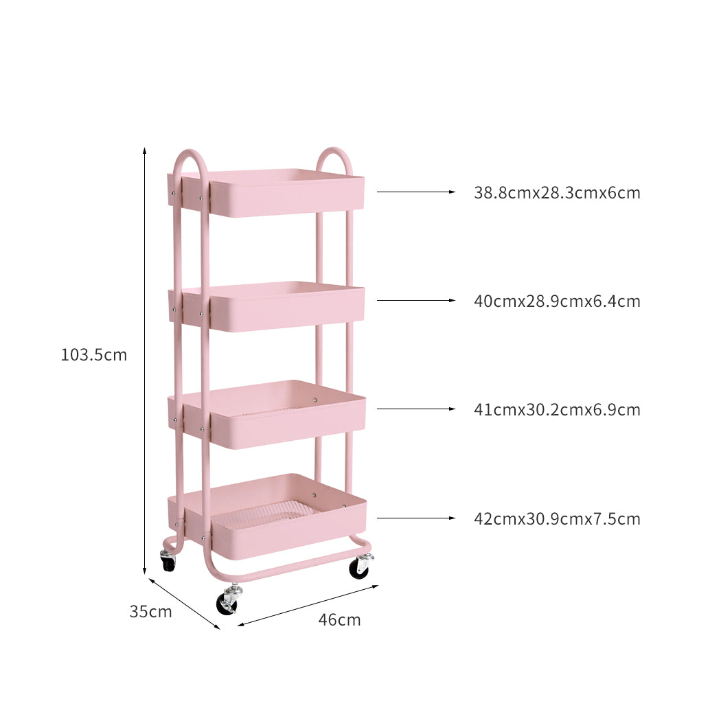 Levede 4 Tiers Kitchen Trolley Cart Pink
