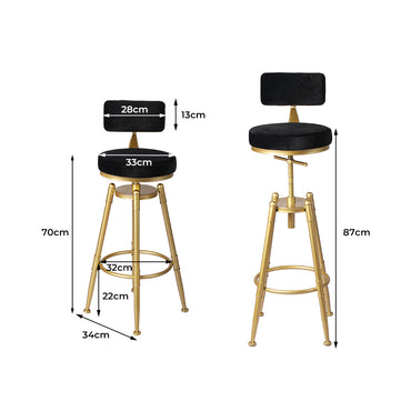 Levede 1x Velvet Bar Stools Kitchen Black