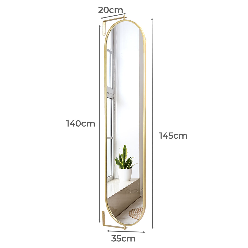 Yezi 360? Swivel Wall Mirrors 140cm x35cm Oval Shape Gold Frame