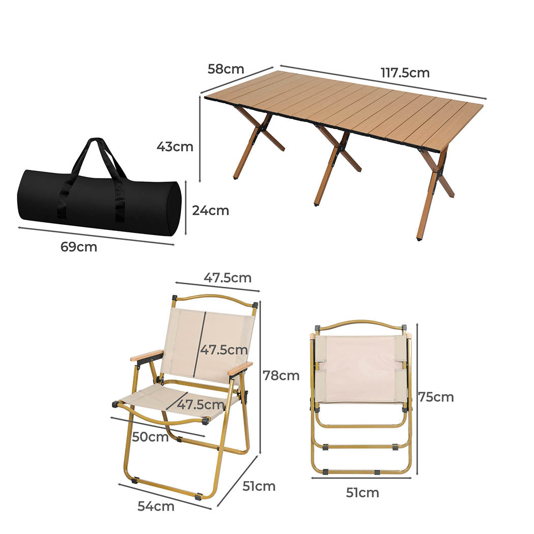 Levede Folding Camping Table Chair Set Oak