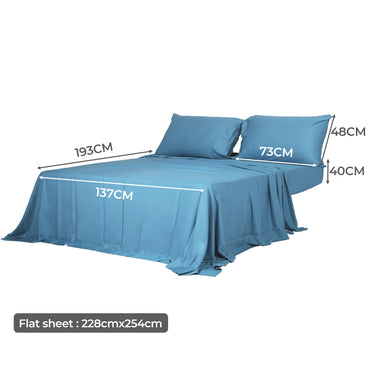 Dreamz 4pcs Double Size 100% Bamboo Bed Sheet Set in Blue Colour