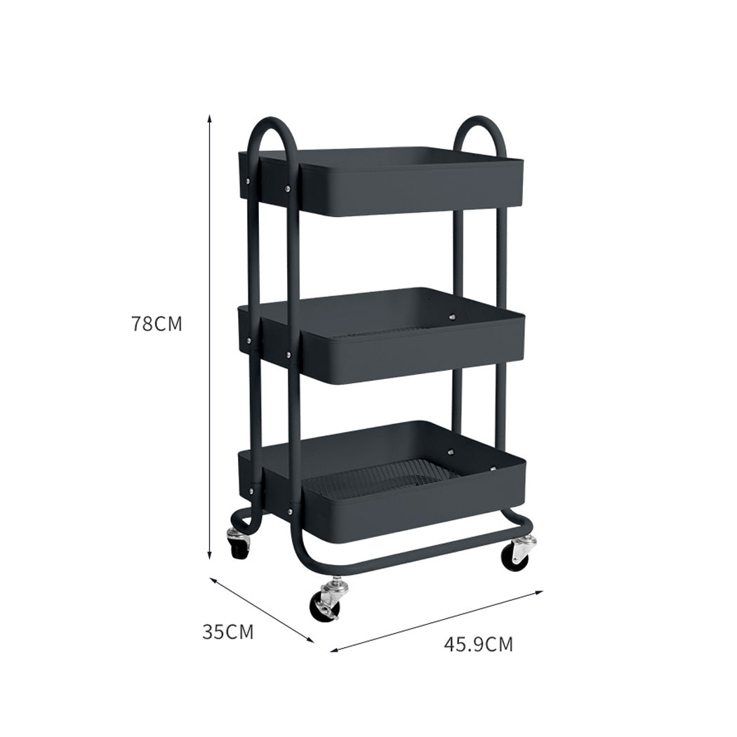 Levede 3 Tiers Kitchen Trolley Cart Grey