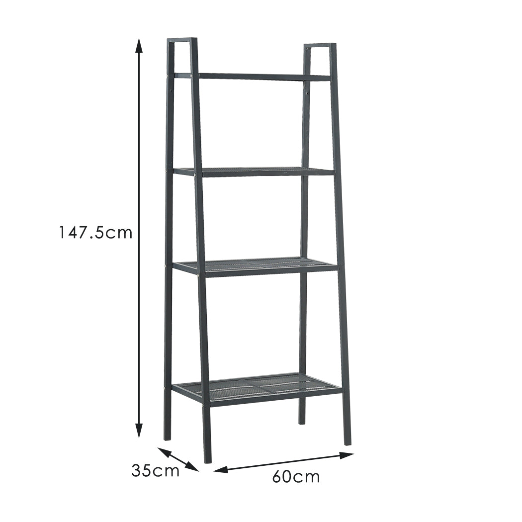 Bookshelf 4 Tier Ladder Shelf Unit Bookcase Black