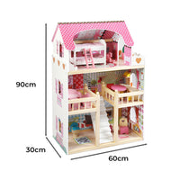 Bopeep Wooden Doll House 3 Floor Kids Girl Dollhouse Full Furniture Pink 90cm