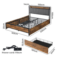 Levede Queen Bed Frame Soft Storage Drawers Headboard USB Charge