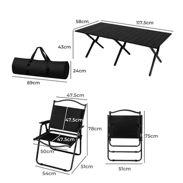 Levede Folding Camping Table Chair Set Black