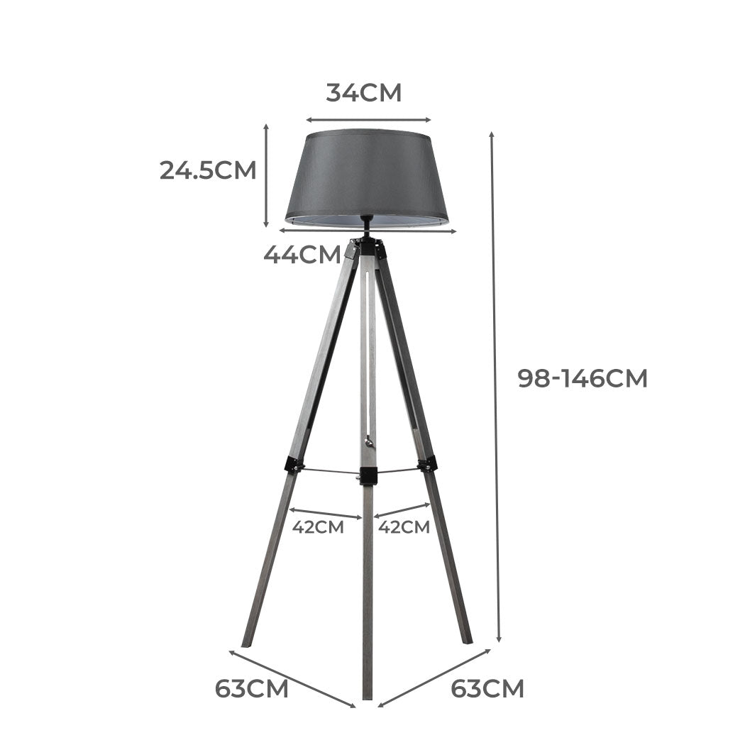 EMITTO Tripod Wooden Floor Lamp Shaded Grey