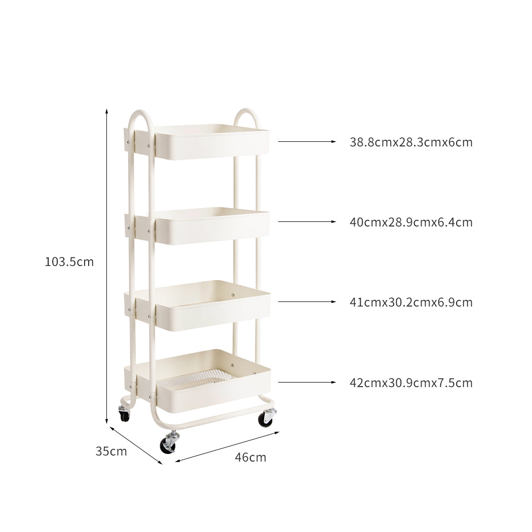 Levede 4 Tiers Kitchen Trolley Cart White