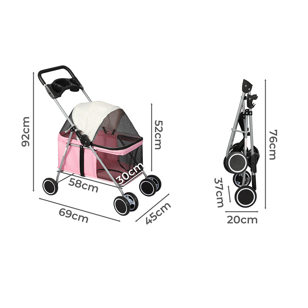 PaWz Pet Stroller Dog Cat Carrier Foldable Pink