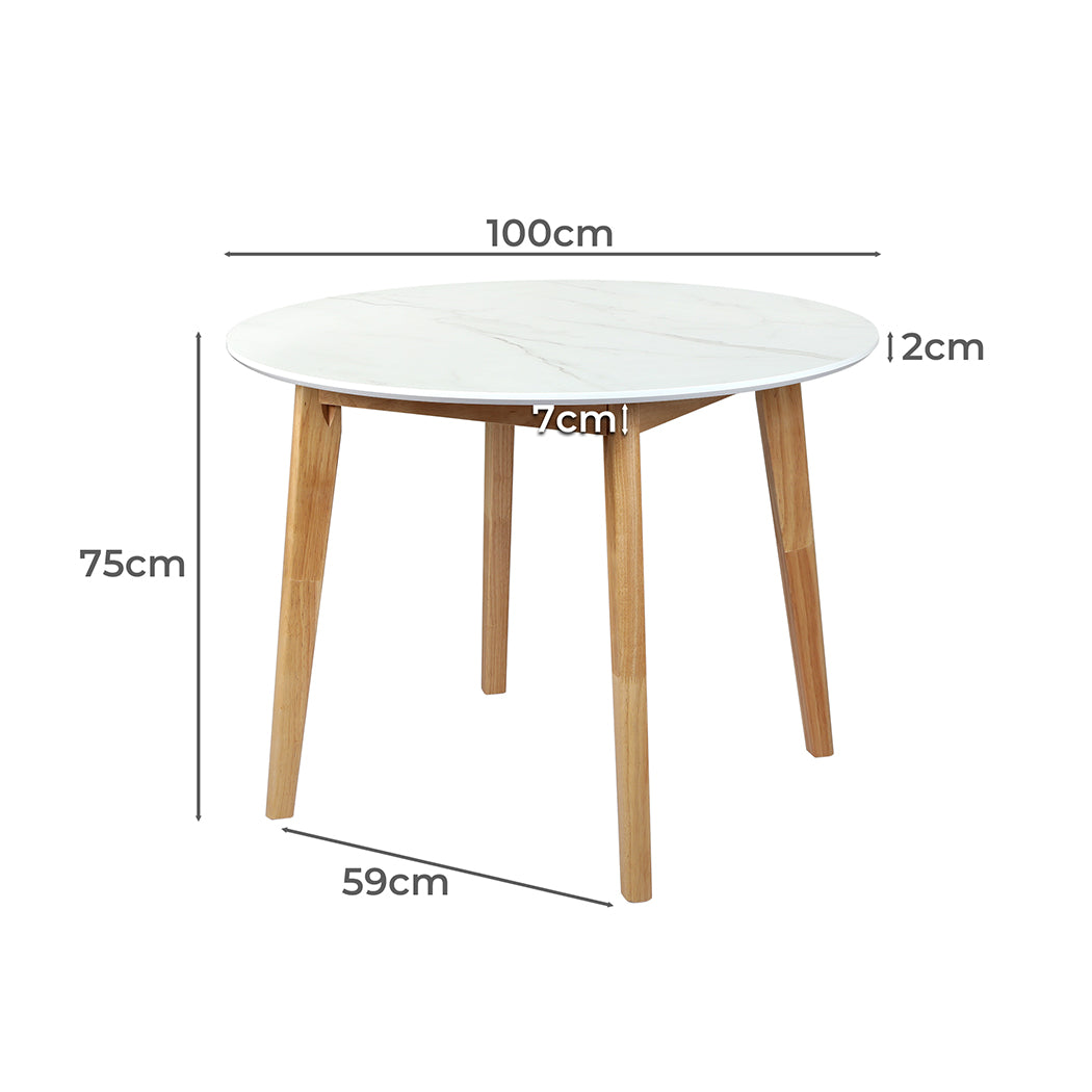 Levede Dining Table Round Rubberwood Base 100cm White 100 CM