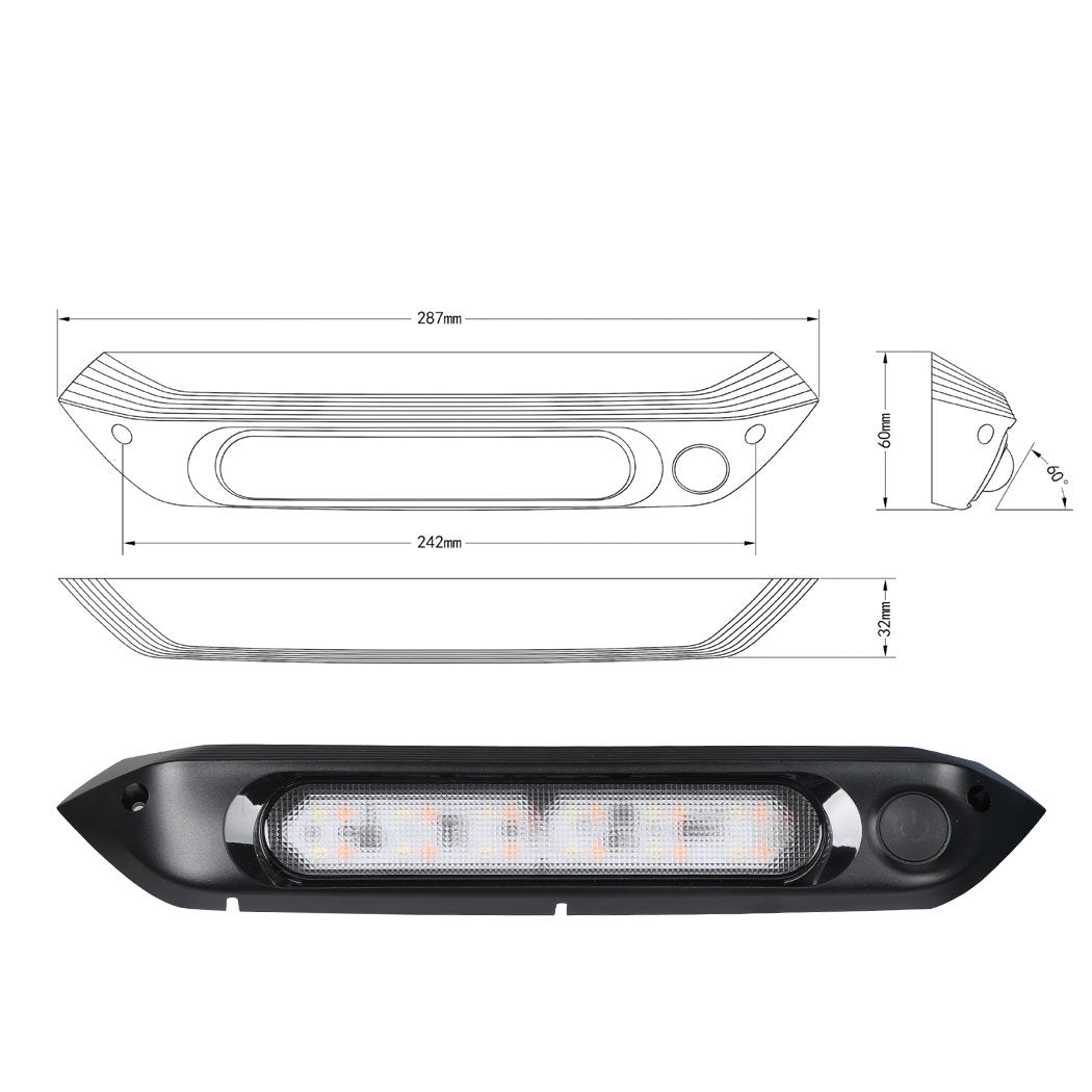 Manan Dual LED Awning Light 12V Amber Black