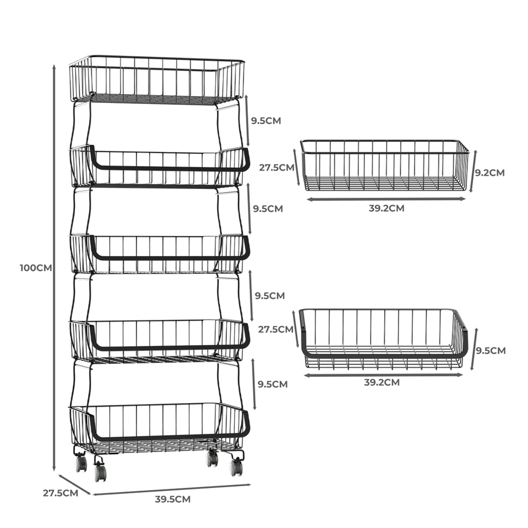 TOQUE 5 Tier Kitchen Trolley Cart Storage