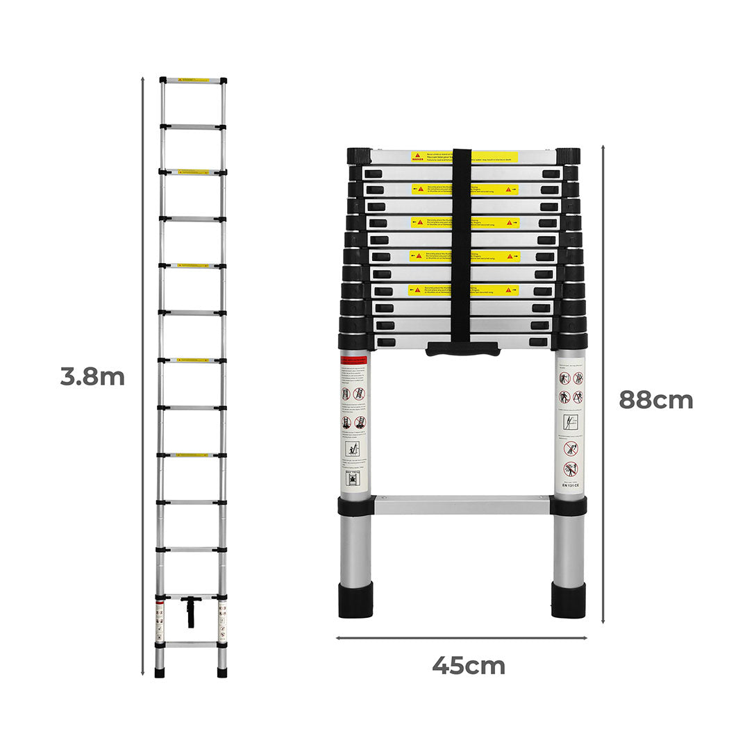 Traderight Multipurpose Ladder Telescopic 3.8M Silver 3.8 Meter