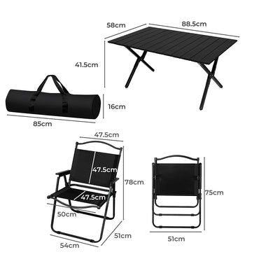 Levede Folding Camping Table Chair Set Black