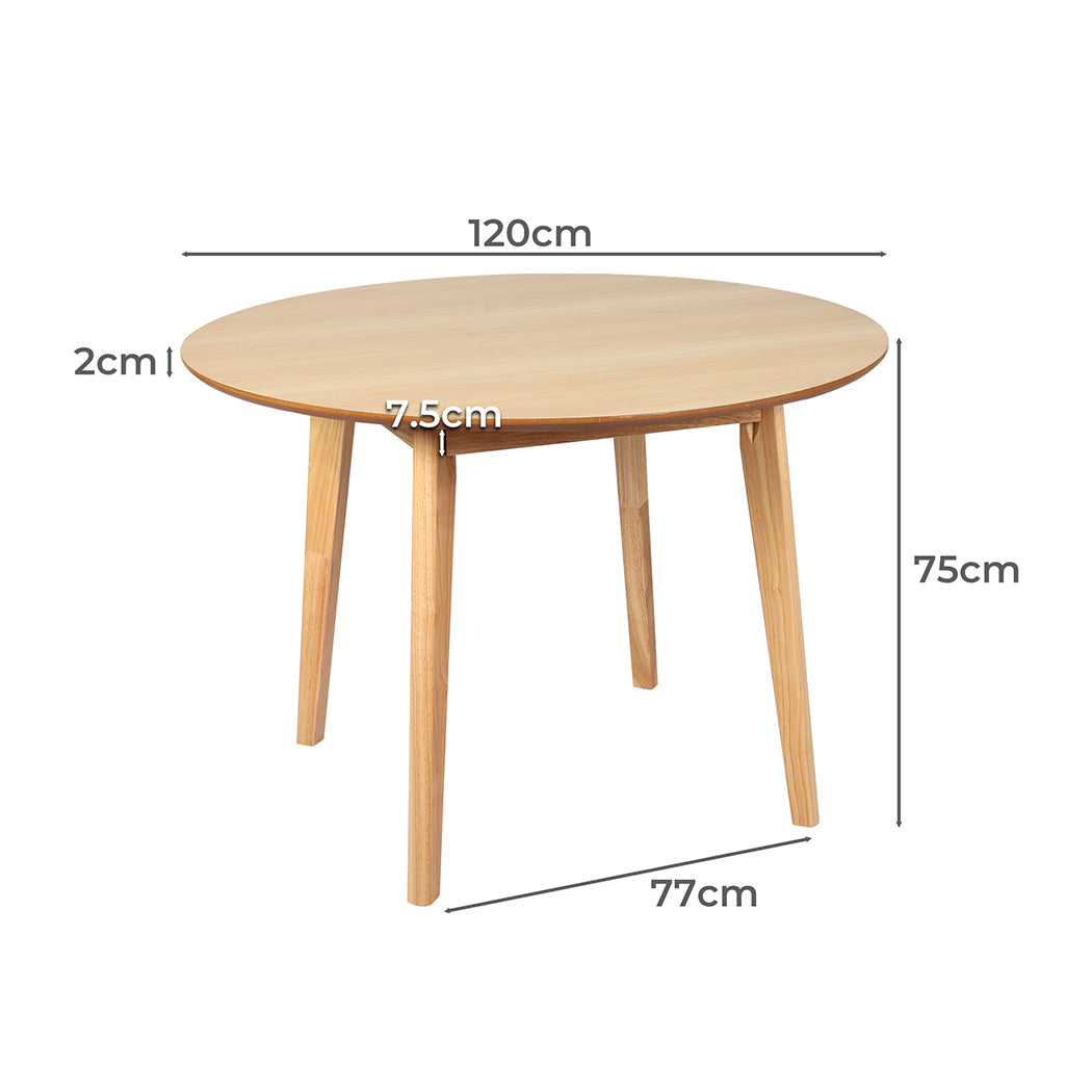 Levede Dining Table Round Rubberwood Base 120cm Natural 120 CM