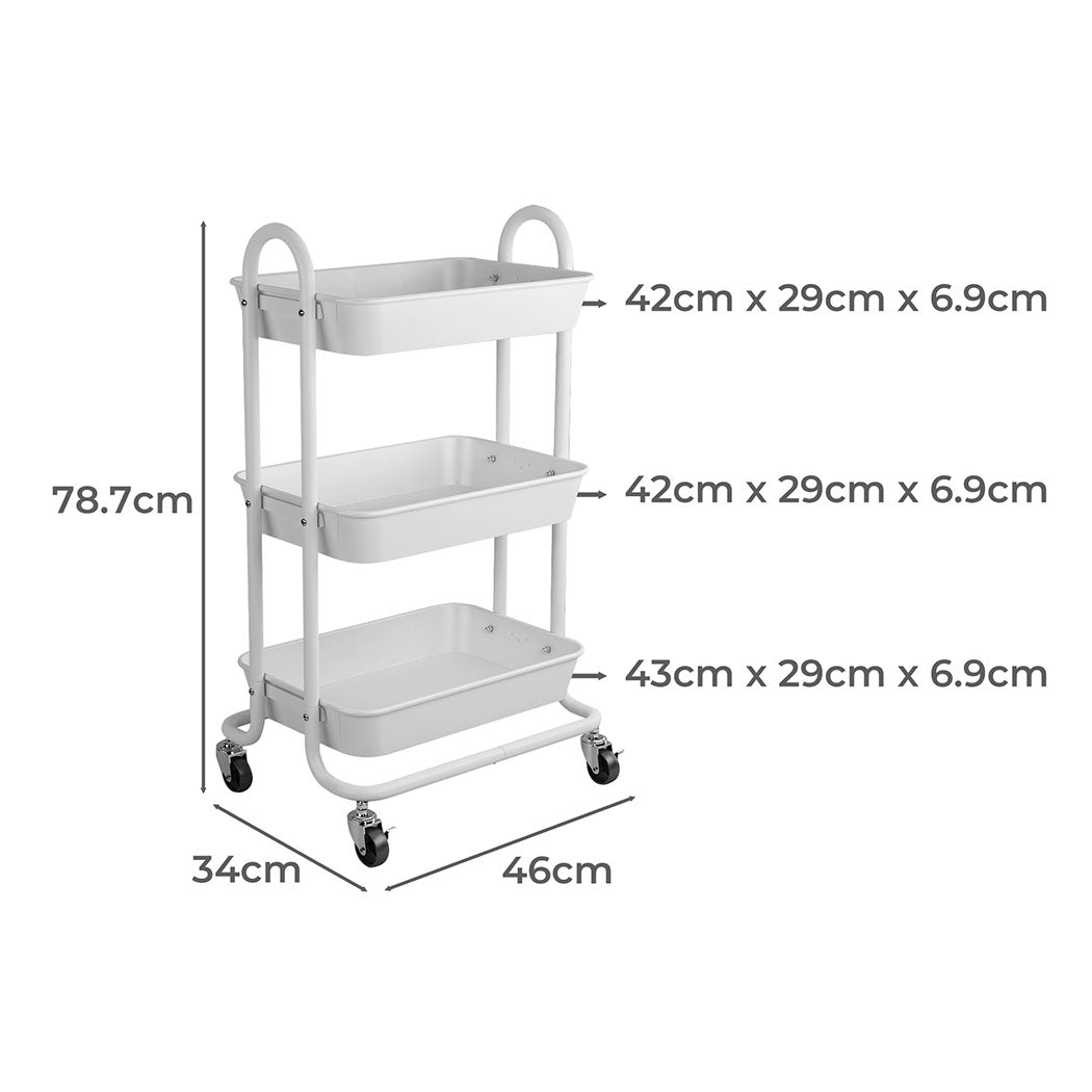 Levede 3 Tiers Kitchen Storage Trolley White