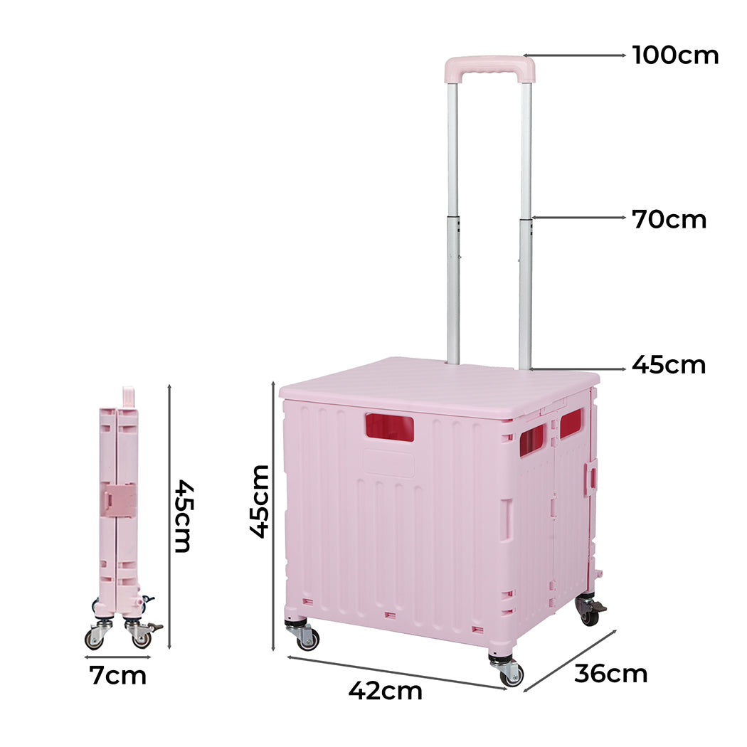 Folding Shopping Trolley Cart Portable Pink