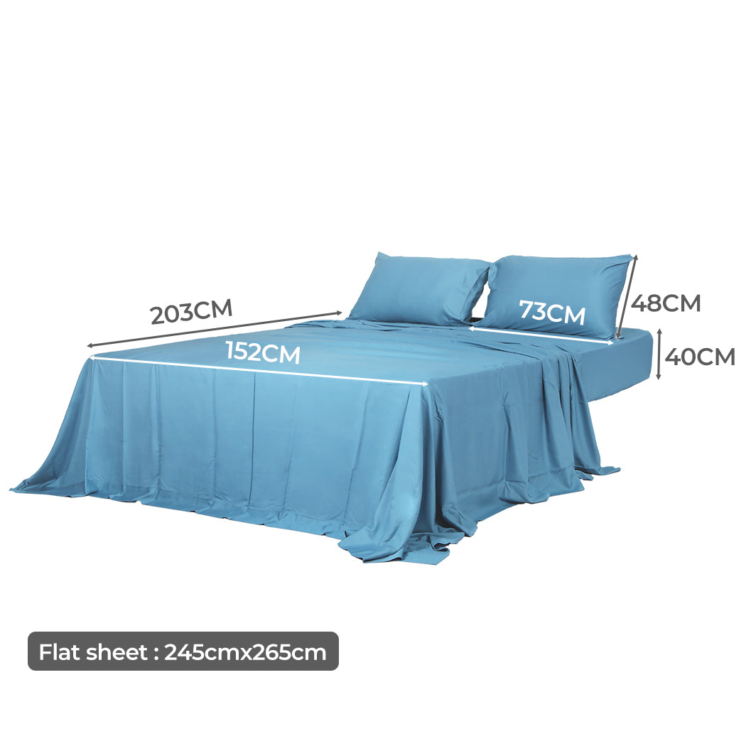 Dreamz 4pcs Queen Size 100% Bamboo Bed Sheet Set in Blue Colour