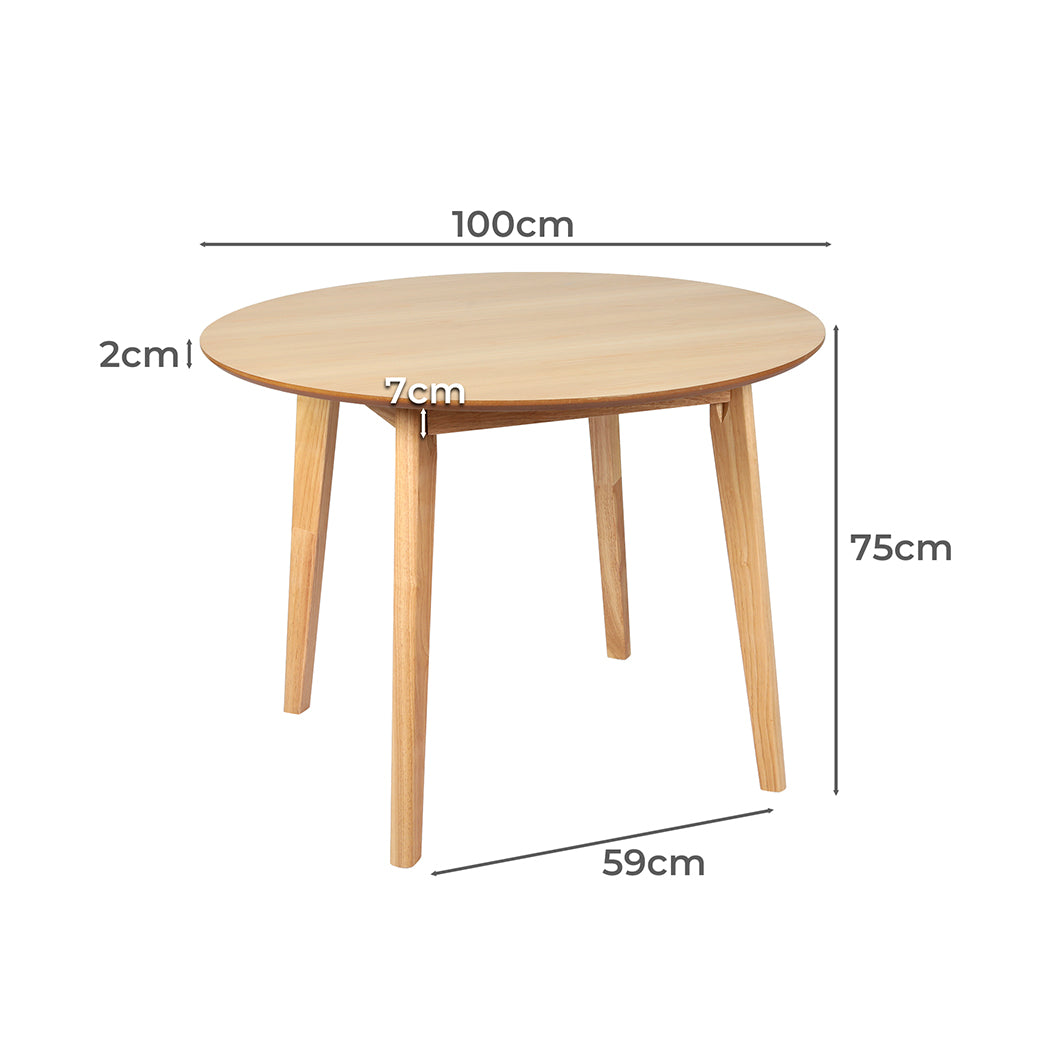 Levede Dining Table Round Rubberwood Base 100cm Natural 100 CM