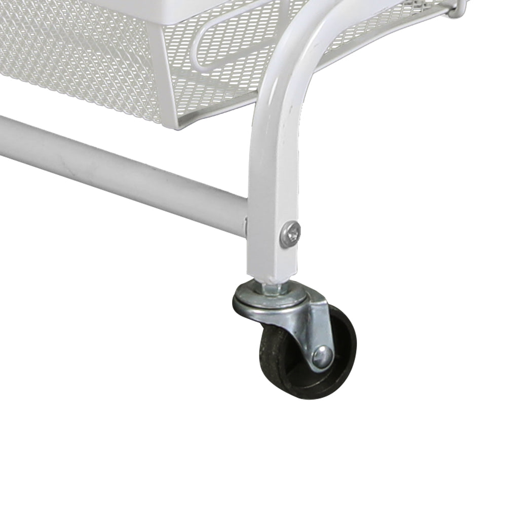 Levede 3 Tier Kitchen Trolley Cart Swivel White Colour